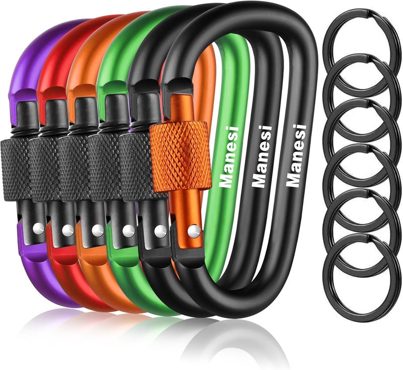 Manesi 10 Pack Aluminum D Ring Key Rings Clips Locking Carabiner for Camping Fishing and Outdoor Use，Clips with Screw Gate Multicolored - Image 1